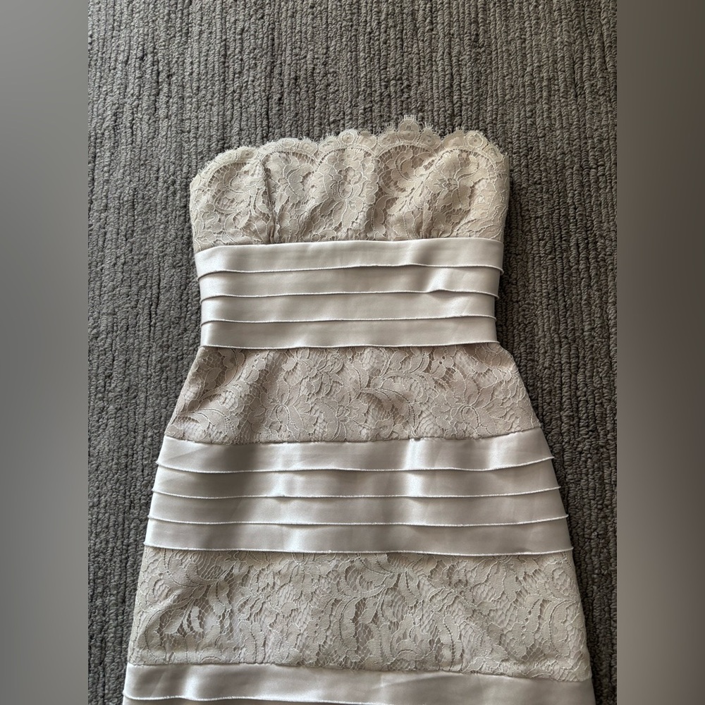 BCBG strapless lace and silky cocktail dress - Picture 6 of 15